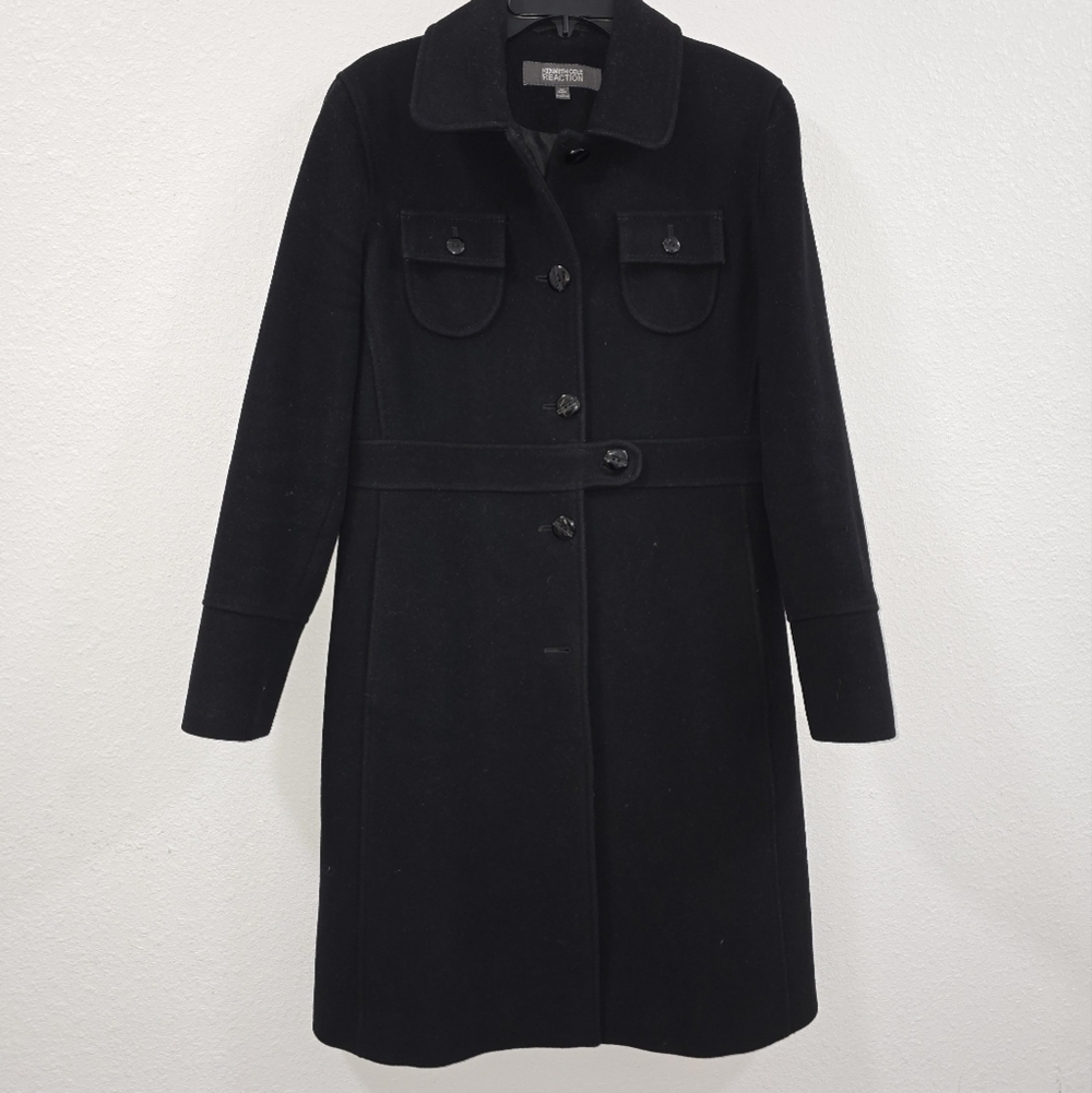 Kenneth Cole Reaction Charcoal Wool Coat Long Womens Size 12.